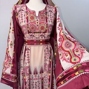 Embroidered Maroon and Cream Dress ثوب فلسطيني